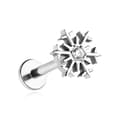 Miniatyrbillede 1 af 2: Titanium labret ørering med hvid zirkon - snefnug - sølv - TGW-153 1,2/8