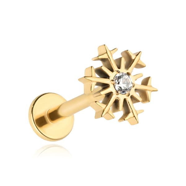 Titanium labret örhänge med vit zirkon - snöflinga - guld - TGW-153 1.2/6