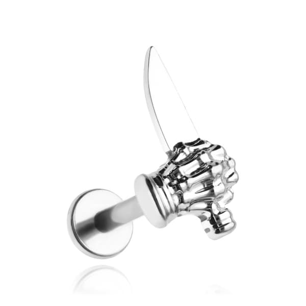 Titaaninen labret-korvakoru käsi veitsellä - hopea - TGW-155 1,2/8