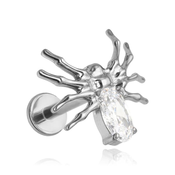 Titaani labret hämähäkkikorvakoru valkoisella zirkonia - hopea - TGW-126 1.2/6