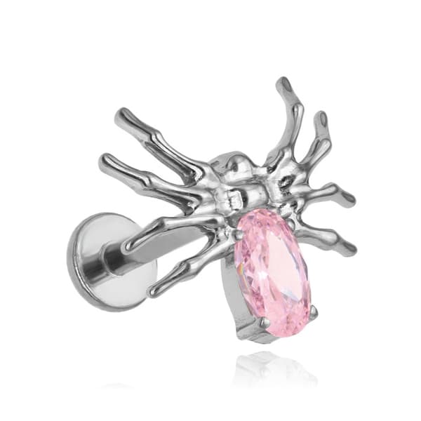 Titaani labret hämähäkkikorvakoru vaaleanpunaisella zirkonialla - hopea - TGW-126 1.2/8