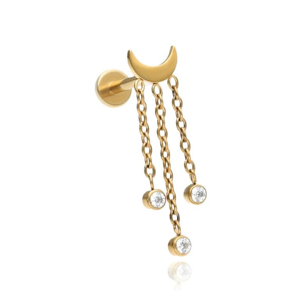 Titanium labret måneørering med zirkoner - guld - TGW-160 1.2/8