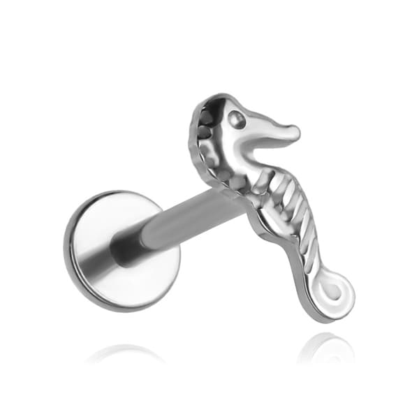 Titaaninen merihevonen labret-korvakoru - hopea - TGW-169 1.2/8