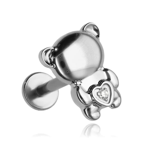 Titaani labret korvakoru BEAR - hopea - TGW-170 1.2/8