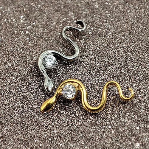 Titanium labret slangeørering med hvid zirkon - guld - TGW-173 1.2/6