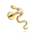 Miniatyrbillede 1 af 2: Titanium labret slangeørering med hvid zirkon - guld - TGW-173 1.2/6