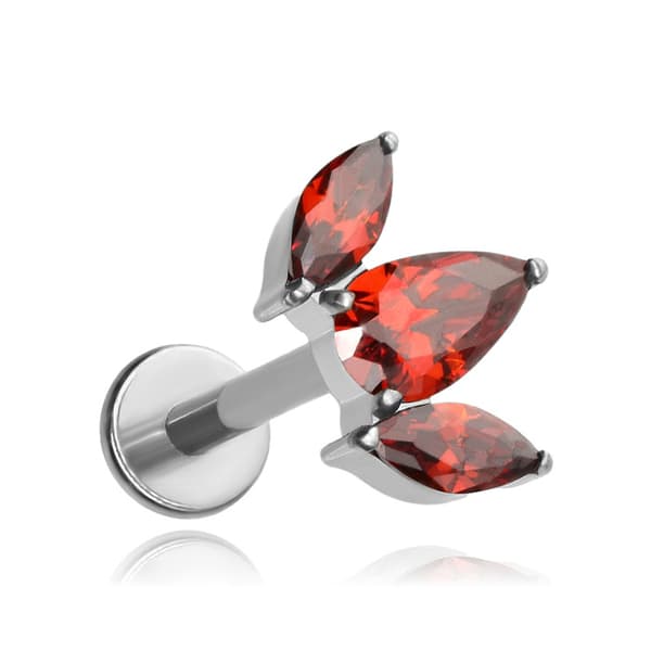 Titanium labret øreringe med røde zirkoner - TGW-121 1.2/6