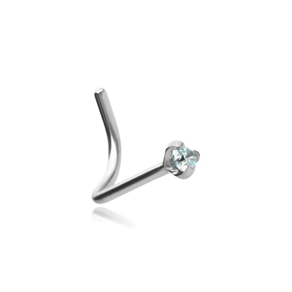 Titanium Premium Zirkonia Nose Stud hopea vaaleansinisellä kuutiosirkoniumoksidilla - TN-018 1.0/6.5/2