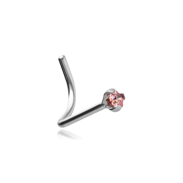 Titanium Premium Zirkonia nenänasta hopea vaaleanpunaisella zirkonialla - TN-018 1.0/6.5/2