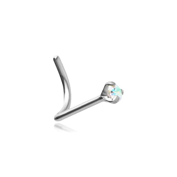 Titanium Premium Zirconia nosstift silver med opal zirkon - TN-018 0.8/6.5/2