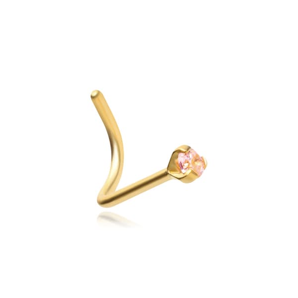 Premium Zirkonia Titanium Nose Stud Gold vaaleanpunaisella Cubic Zirkonia - TN-018 0,8/6,5/2
