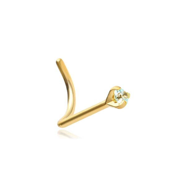 Premium Zirkonia Titanium Nose Stud Gold vaaleansinisellä kuutiosirkoniumoksidilla - TN-018 1.0/6.5/2