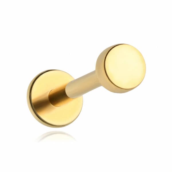 Titaaninen labret-korvakoru litteällä kultahelx-liuskalla 1,2/8/4