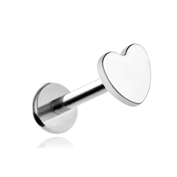 Titaaninen labret-korvakoru hopeisella sydämen helix-liuskalla 1.2/8/4