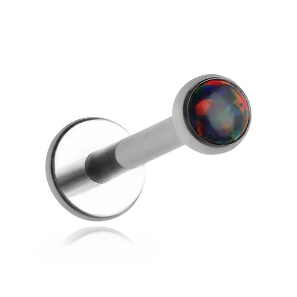 Titanium labret örhänge med svart opal silver helix snäcka lob 1.2/6/3