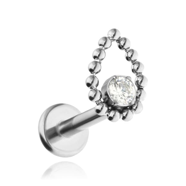 Titanium labret droppe - vit zirconia - silver 1,2/6