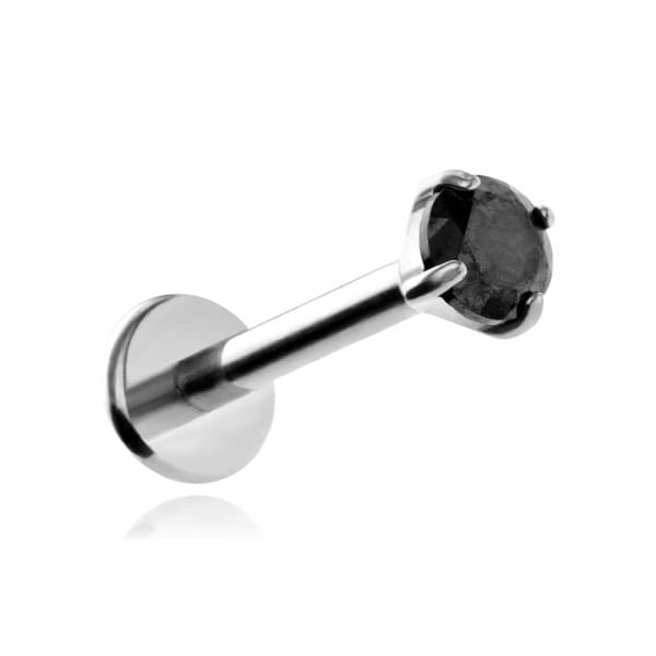 Titan silver labret med svart zirkon 1.2/6/4