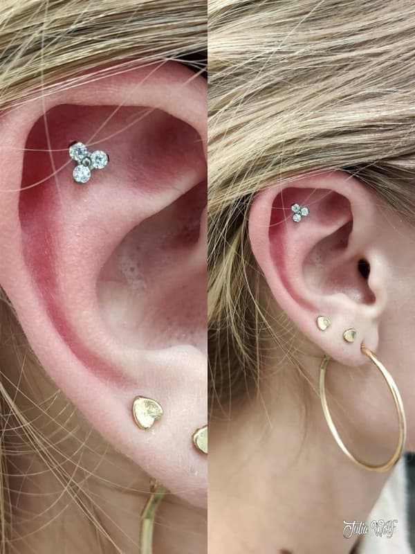 Titanium labret med tre hvide zirkoner 1,2/6/5