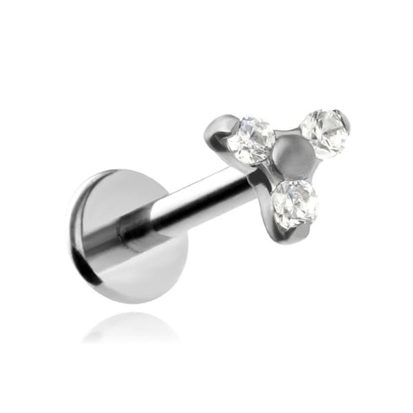 Titaaninen labret kolmella valkoisella zirkonilla 1,2/6/5