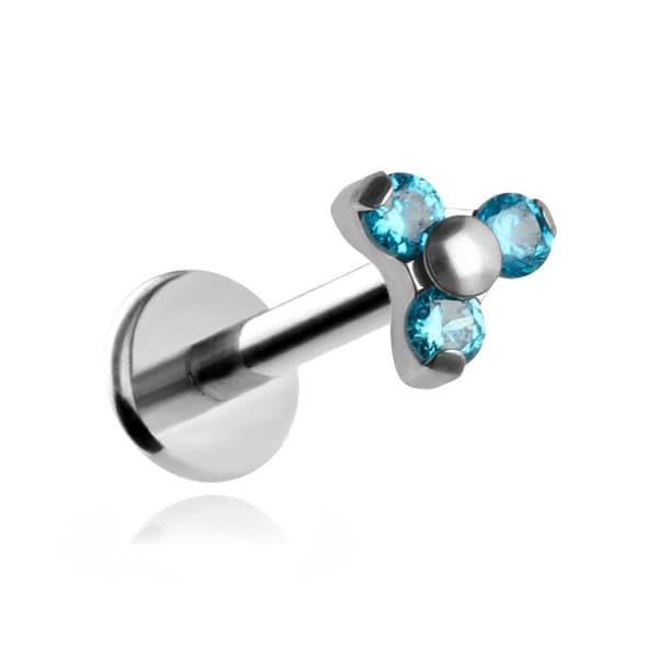 Titaaninen labret kolmella sinisellä zirkonilla 1,2/8/4
