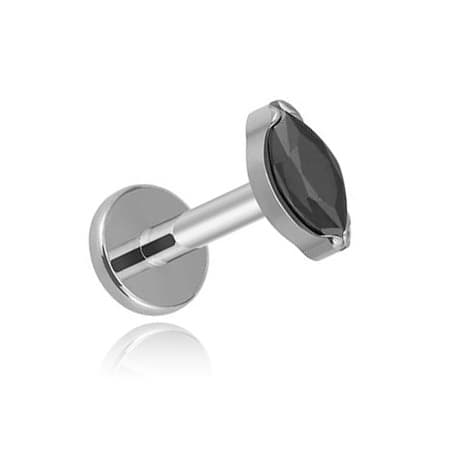 Titanium labret silver tår med svart zirkon 1.2/6