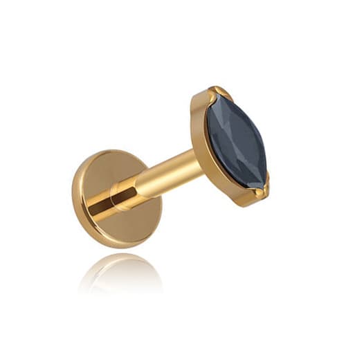 Titanium labret guld dråbe med sort zirkon 1.2/6