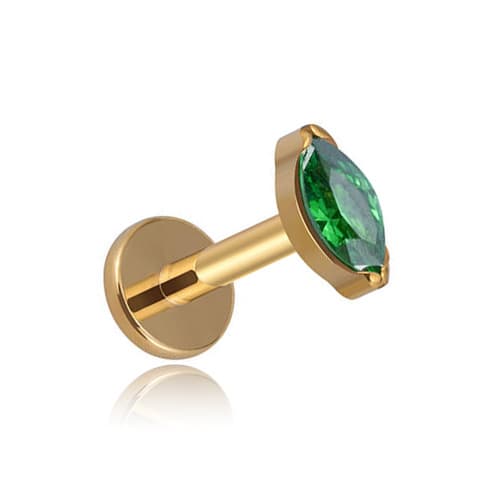 Titaaninen labret kultainen kyynelpisara vihreällä zirkonilla 1,2/8