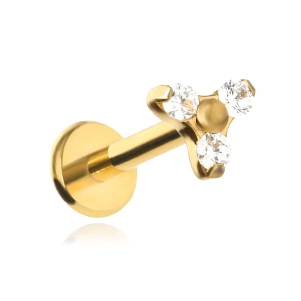 Titanium guld labret med tre hvide zirkoner 1,2/6/4