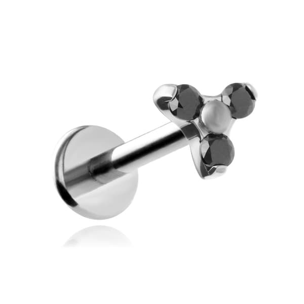 Titaaninen labret kolmella mustalla zirkonia 1,2/8/4