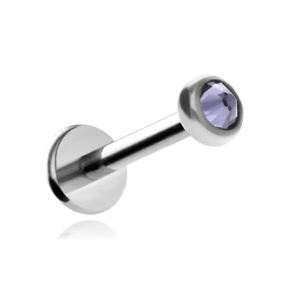 Titaaninen labret-korvakoru violetilla kristallihopealla 1,2/6/2,5
