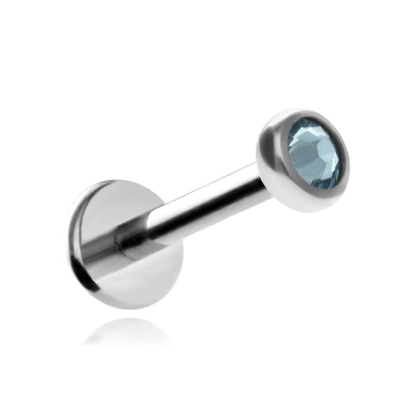 Titaaninen labret-korvakoru sinisellä kristallihopealla 1,2/6/2,5
