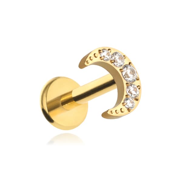 Titanium labret måne med vita zirkoner - guld 1,2/8