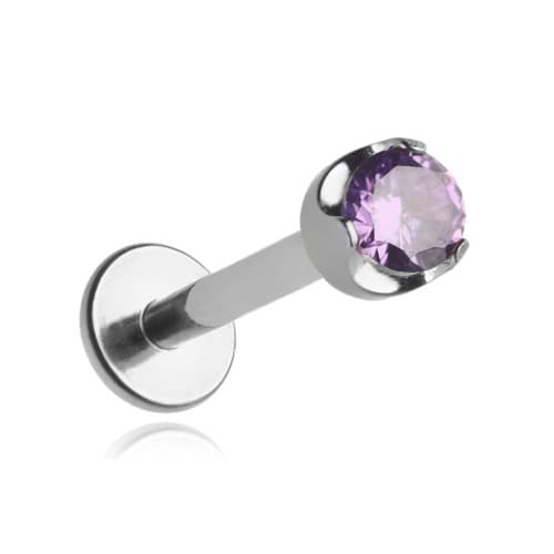 Titanium labret ørering med lilla zirconia 1,2/6/4,5