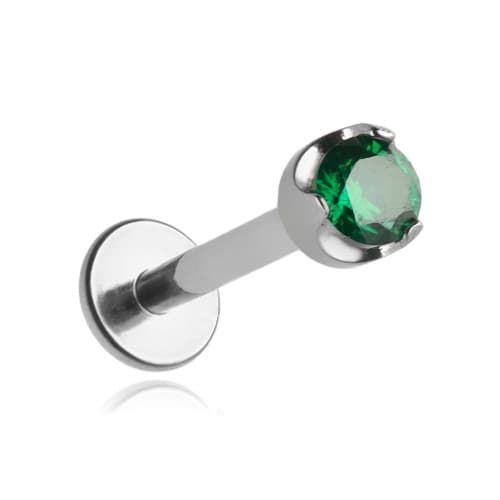 Titaaninen labret-korvakoru vihreällä zirkonialla 1,2/8/4,5
