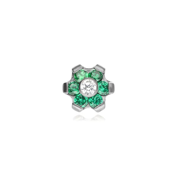 Blommössa i titan med grön och vit zirkon - silver - TNA-059 1.2/5