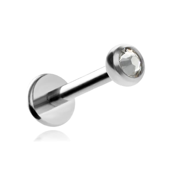Titaaninen labret-korvakoru valkoisella kristallihopealla 1,2/8/2,5