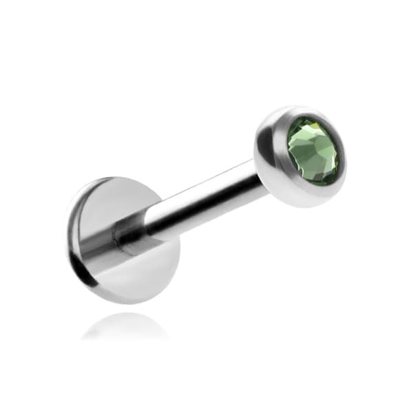 Titaaninen labret-korvakoru vihreällä kristallihopealla 1,2/6/3