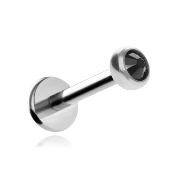 Titaaninen labret-korvakoru mustalla kristallihopealla 1,2/8/3