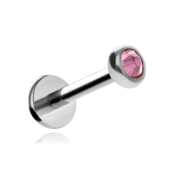 Titaaninen labret-korvakoru vaaleanpunaisella kristallihopealla 1,2/8/2,5