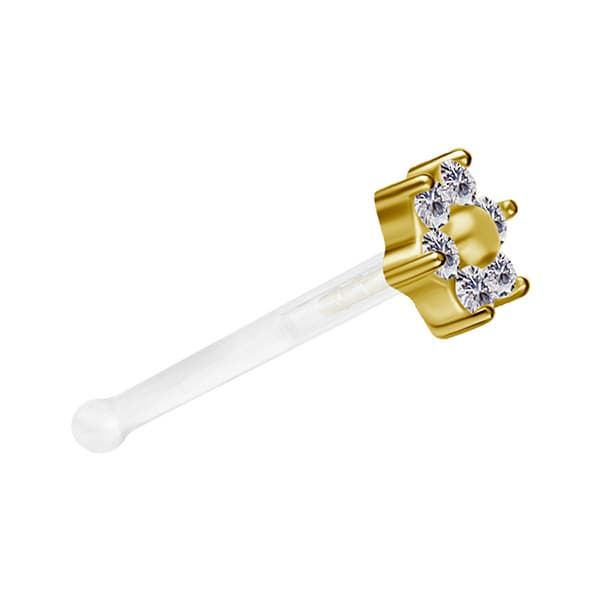 Nenänasta 18K kultaa BioPlast - kukka valkoisilla zirkoneilla - GD18K-024 1.0/6.5/4