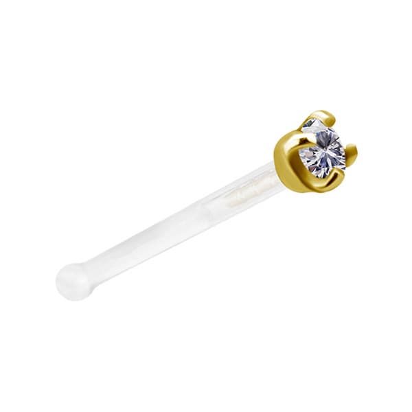 Nenänasta 18K kultaa BioPlast valkoisella zirkonia - GD18K-025 0.8/6.5/2