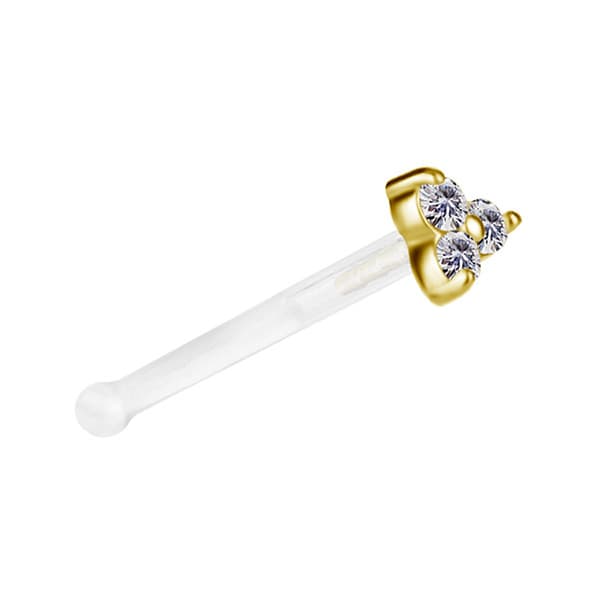 Næsestuds 18K guld BioPlast med hvide zirkoner - GD18K-026 0,8/6,5/2,5