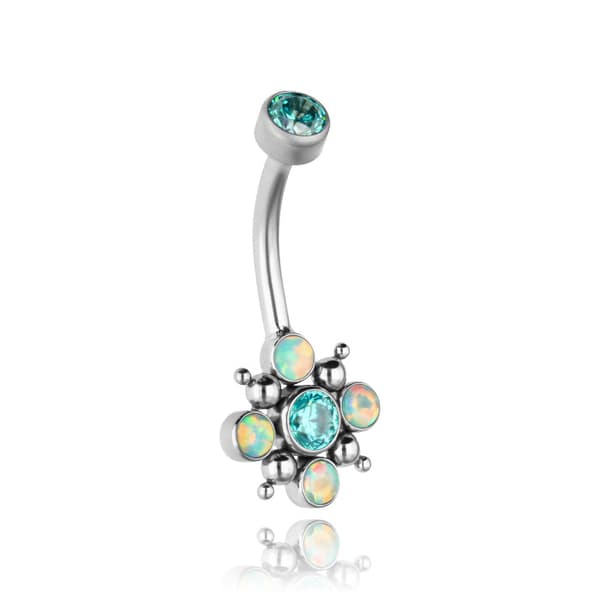 Navelring av titan med PREMIUM havszirkoner och blå opal - TPP-027 1.6/8
