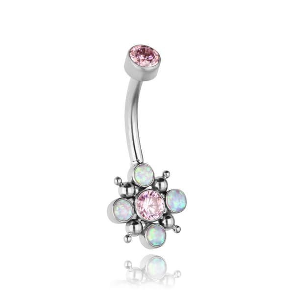 Titan navelring med PREMIUM rosa zirkoner och lila opal - TPP-027 1.6/8