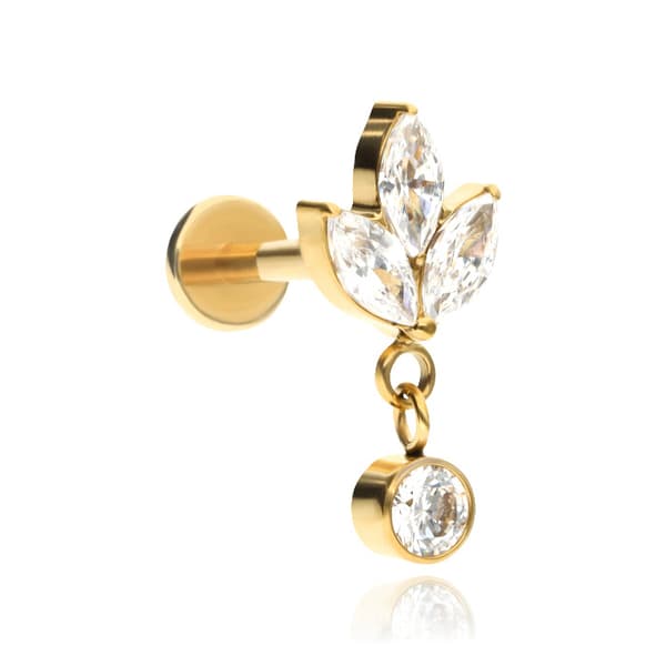 Titaaninen labret valkoisilla zirkoneilla - kultaa 1,2/8