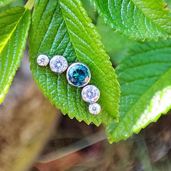 Titanium labret klynge øreringe med hav zirkon - sølv 1,2/6