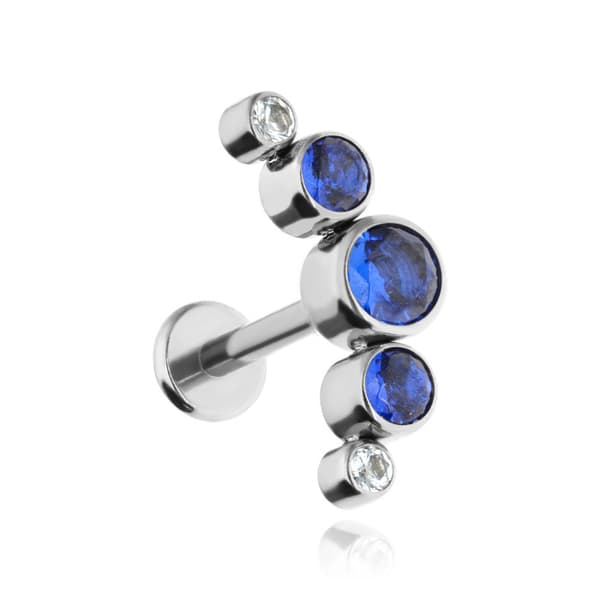 Titaaninen labret-klusterikorvakoru sinisillä zirkoneilla - hopea 1,2/8