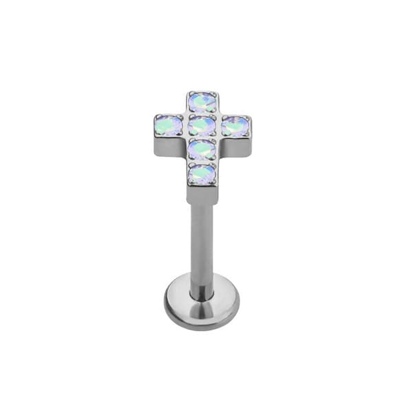 Titanium labret kryds - opal zirkoner - TGW-086 1,2/8