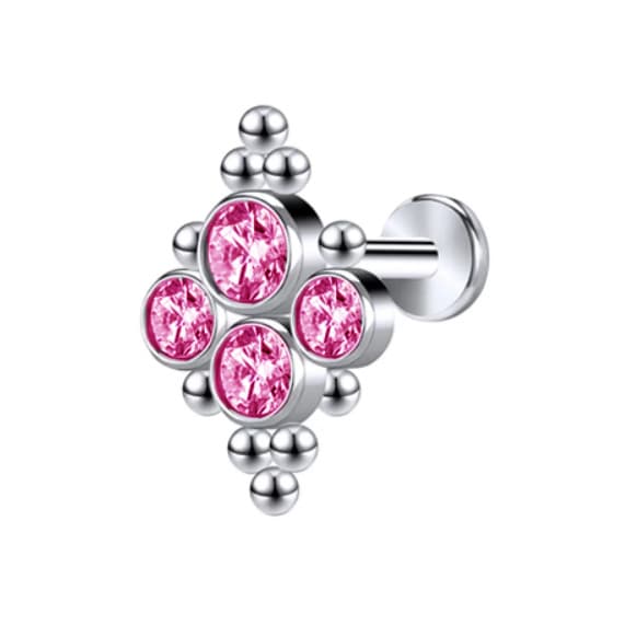 Titaaninen koristeellinen labret - vaaleanpunainen zirkonia - TGW-095 1.2/8