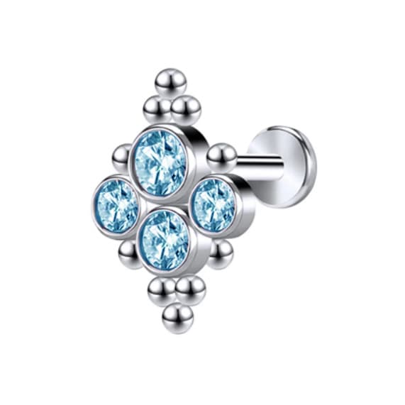 Titanium dekorativ labret - blå zirconia - TGW-095 1.2/6